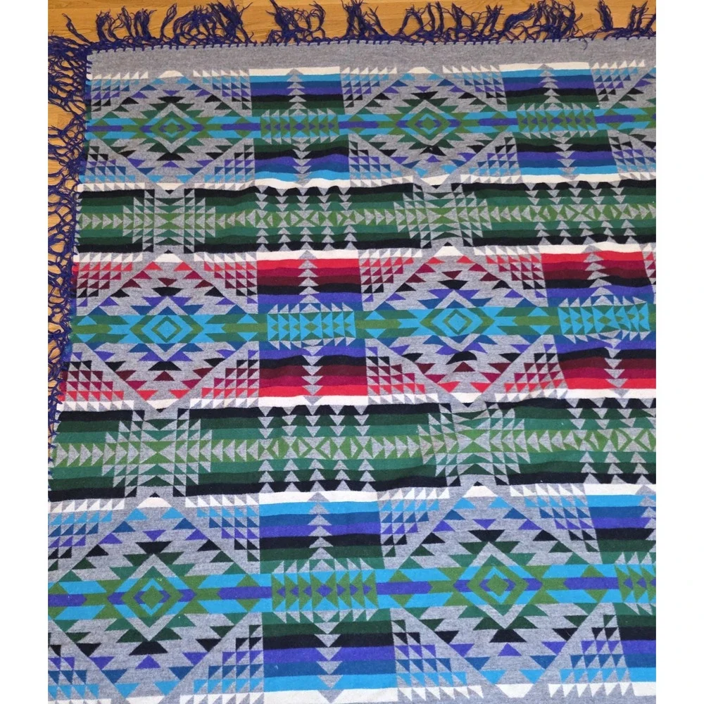 Pendleton Vtg Beaver State Wool Shawl Blanket 62in Geometric Fringe USA Western